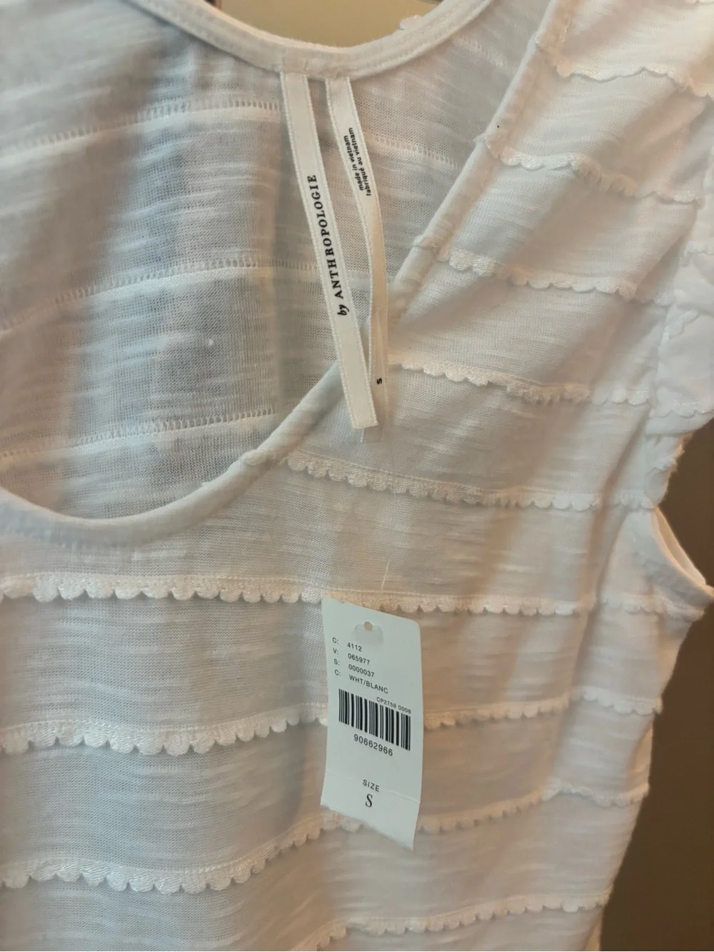 Anthropologie Women's White Textured Cap-Sleeve Top - Picture 3 of 3